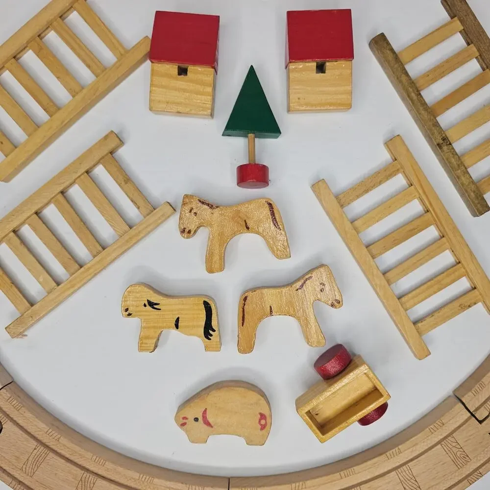 21 Piece Wooden Train Accessories Rails Circus Farm 1960's Vintage Hobby Gift